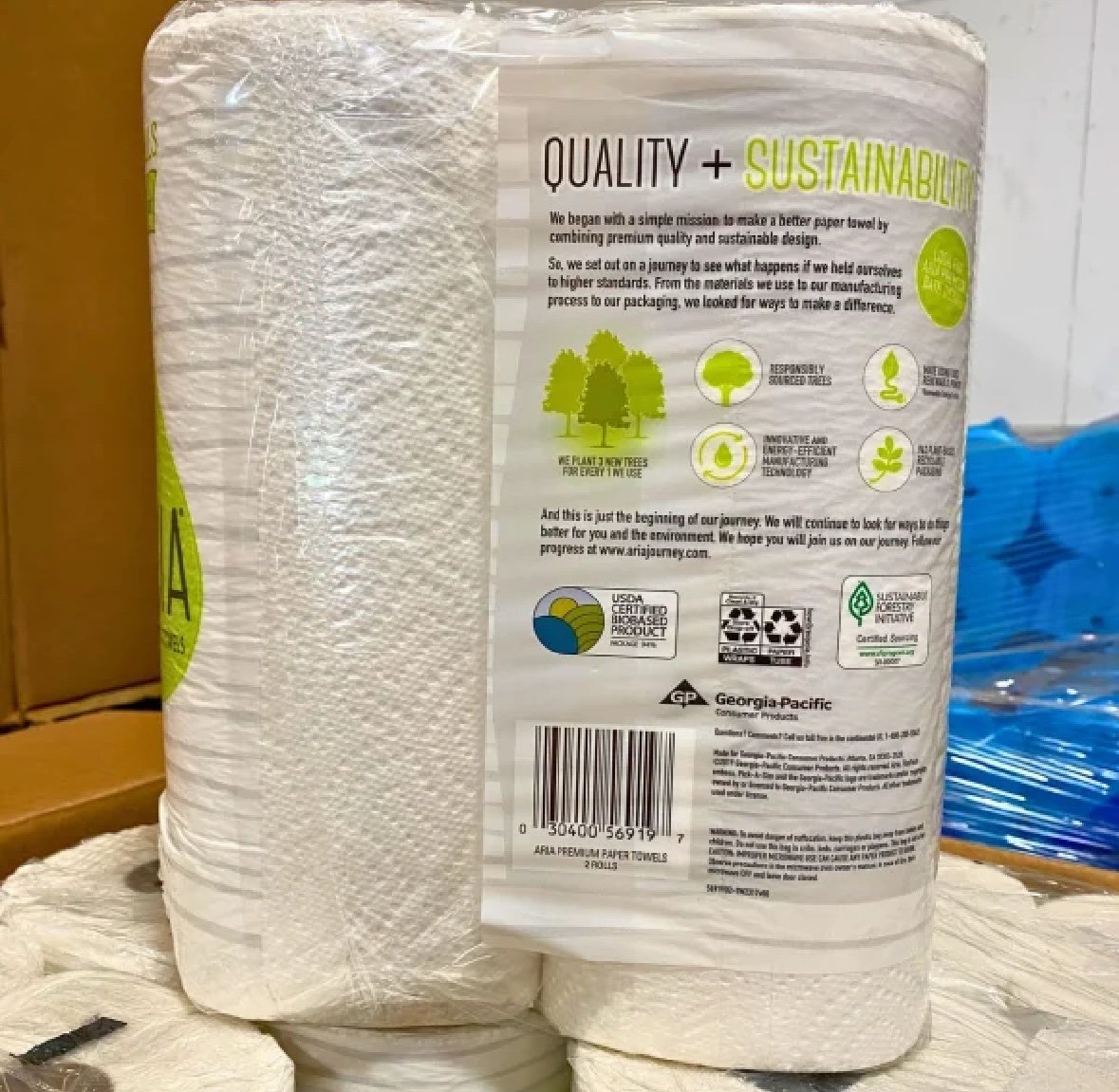 Aria 2-Ply Toilet Paper Pallet (2 Rolls, 138 Sheets, ~280 Pieces)