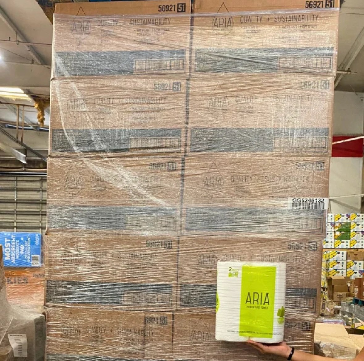 Aria 2-Ply Toilet Paper Pallet (2 Rolls, 138 Sheets, ~280 Pieces)
